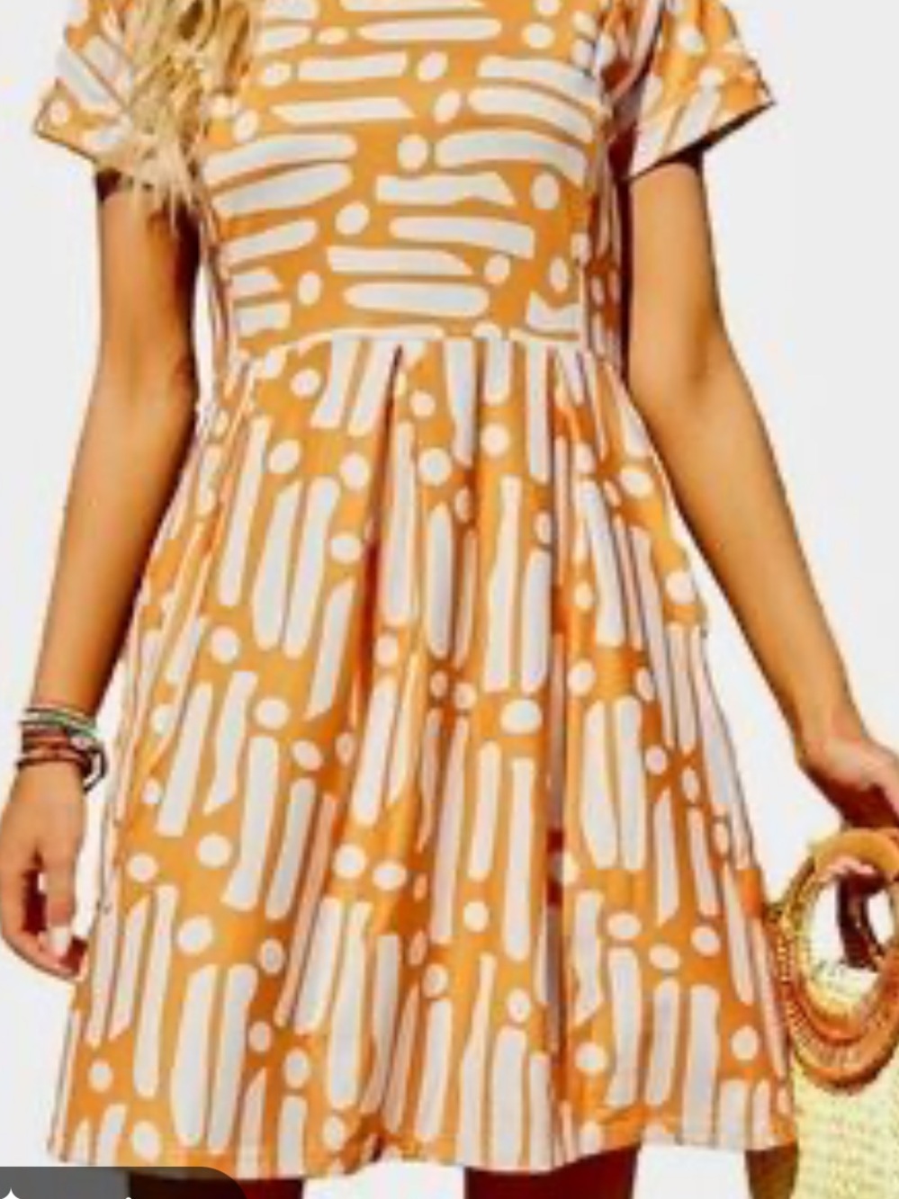 Women’s Orange and White Polka-Print Bib Dress